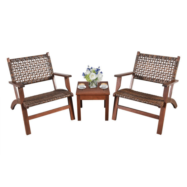 3 Pieces Outdoor Wooden Patio Rattan Furniture Set - Image 3