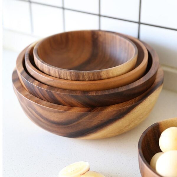 Kitchen Natural Wooden Bowl — Household Fruit & Salad Bowl - Image 3