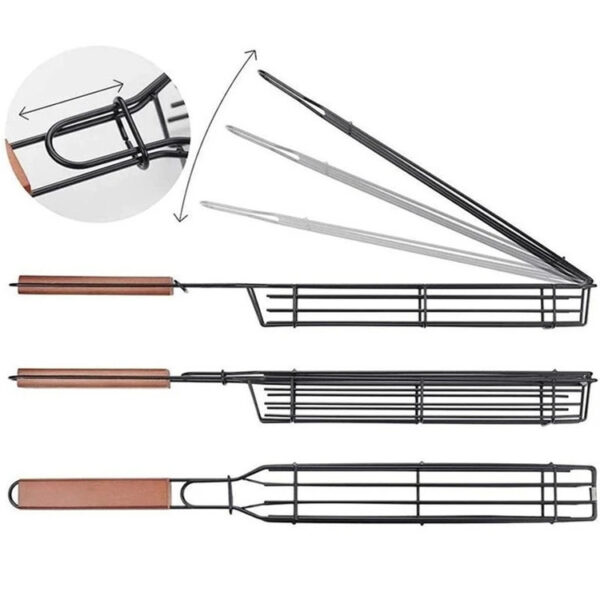 BBQ Grill Basket with Rotary Lid and Long Wooden Handle - Image 7