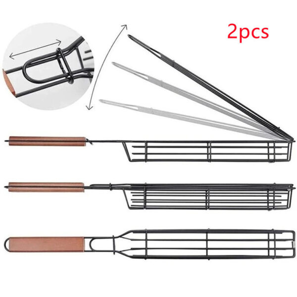 BBQ Grill Basket with Rotary Lid and Long Wooden Handle - Image 8