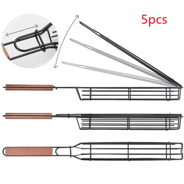 BBQ Grill Basket with Rotary Lid and Long Wooden Handle - Image 5