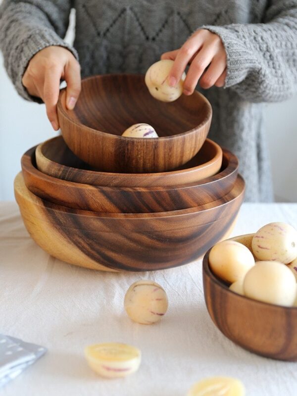 Kitchen Natural Wooden Bowl — Household Fruit & Salad Bowl - Image 2