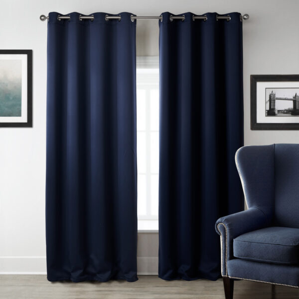 Dark Blue Bedroom Blackout Curtains — Printed Fabric Vertical Shading Curtains - Image 4