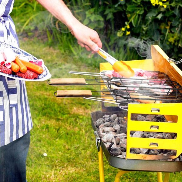 BBQ Grill Basket with Rotary Lid and Long Wooden Handle - Image 4
