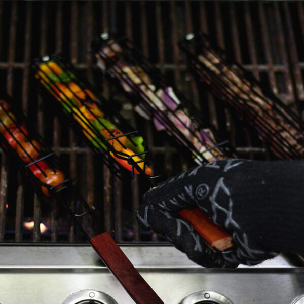 BBQ Grill Basket with Rotary Lid and Long Wooden Handle - Image 6