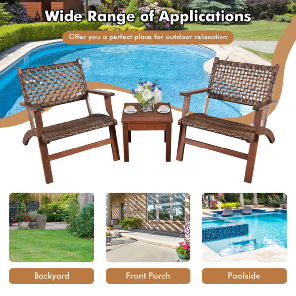 3 Pieces Outdoor Wooden Patio Rattan Furniture Set - Image 6