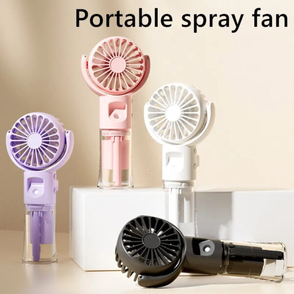 USB Rechargeable Handheld Mist Spray Fan – 4 Speed Cooling - Image 6