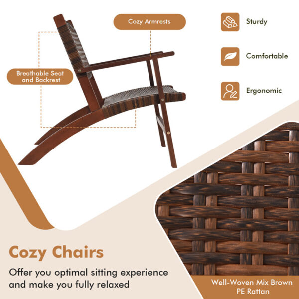 3 Pieces Outdoor Wooden Patio Rattan Furniture Set - Image 8