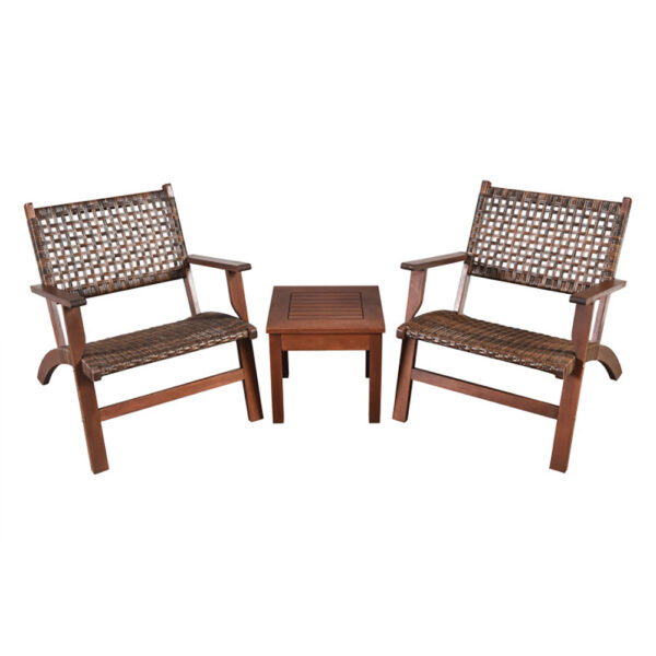 3 Pieces Outdoor Wooden Patio Rattan Furniture Set - Image 7