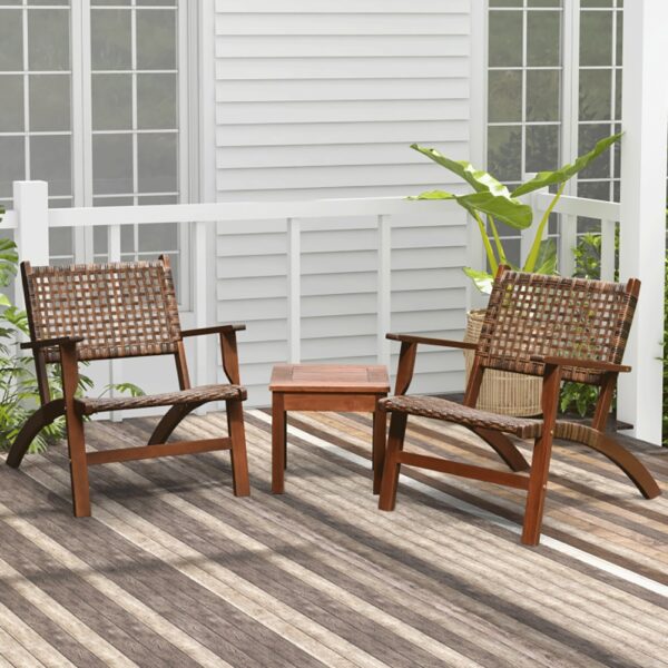 3 Pieces Outdoor Wooden Patio Rattan Furniture Set - Image 10
