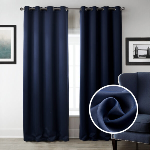 Dark Blue Bedroom Blackout Curtains — Printed Fabric Vertical Shading Curtains - Image 2
