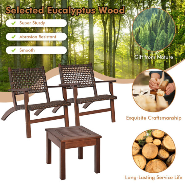 3 Pieces Outdoor Wooden Patio Rattan Furniture Set - Image 4