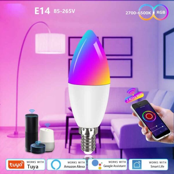 Smart WifI Led Lamp E14 RGB CW WW Led Bulb Dimmable 85-265V Voice Control Light Bulbs Alexa Google Home For Home Decorative - Image 9